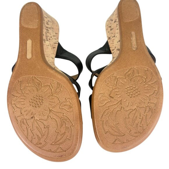 Softspots Women's Black Leather Sandals With Espadrille Cork Wedge Heel Sz 8.5 - Picture 8 of 9